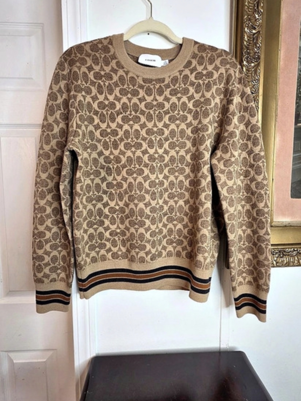 Coach Brown Geometric Wool Sweater Size XS